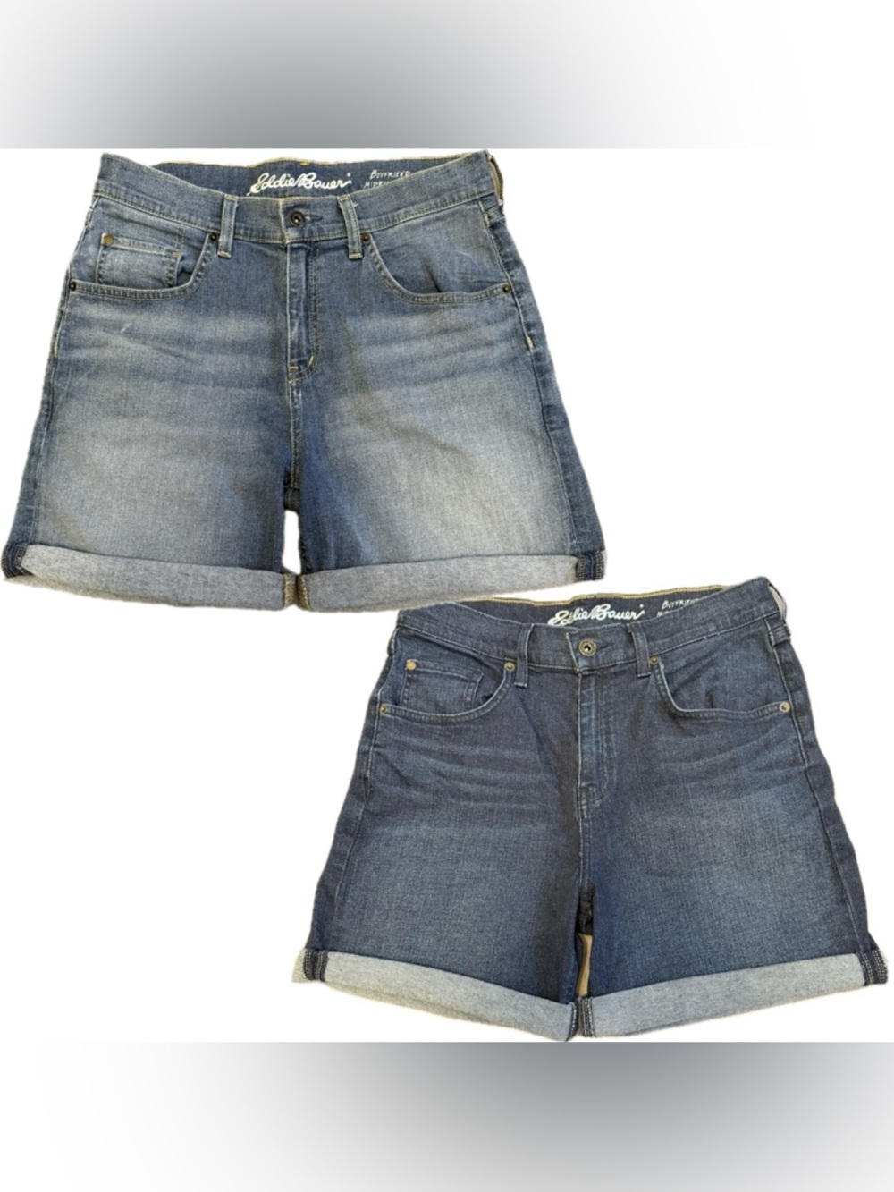 2 pairs NWOT Eddie Bauer Blue Jean Shorts Classic Mid-Rise